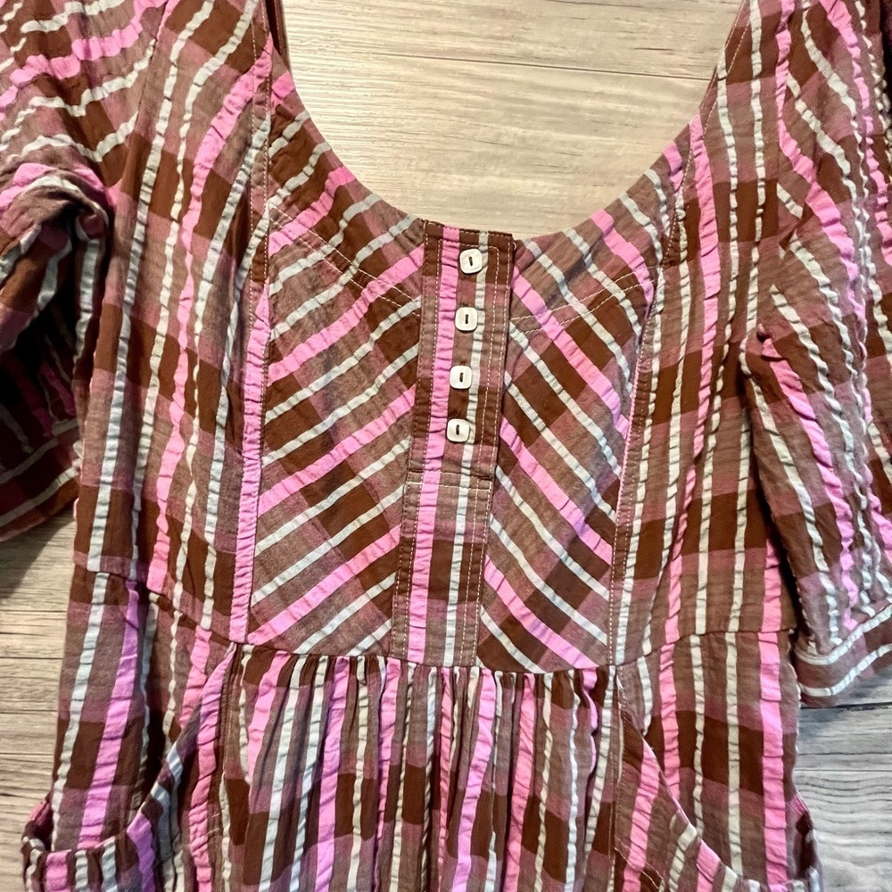 Free People Size Medium Tulie Plaid Midi Dress Boho Pink and brown plaid - Picture 10 of 16